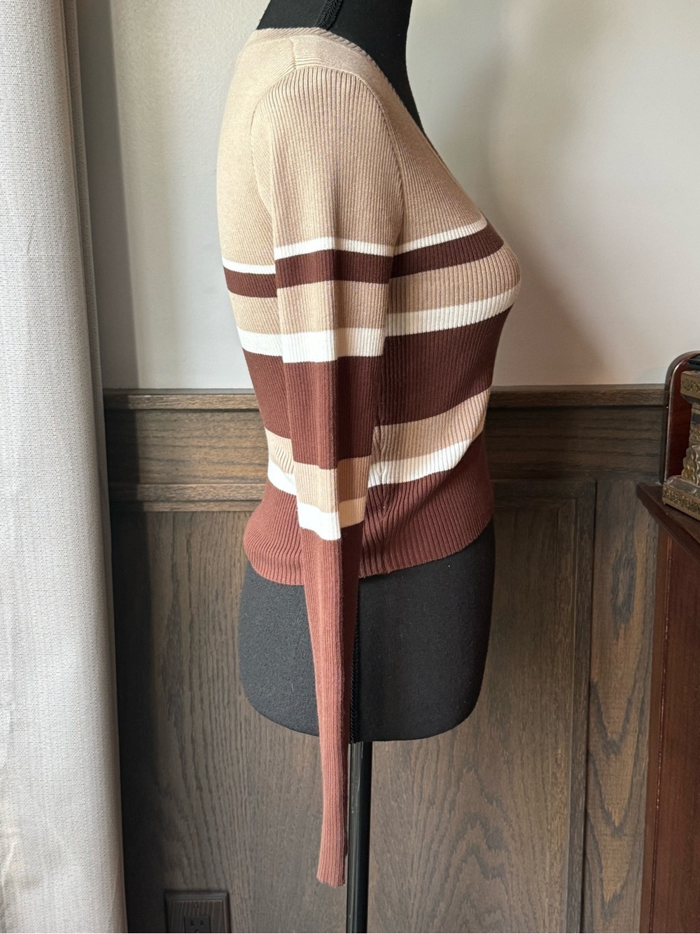 The Slope Striped Scoop-Neck Ribbed Sweater in Brown, Cream & Tan medium - Picture 5 of 7